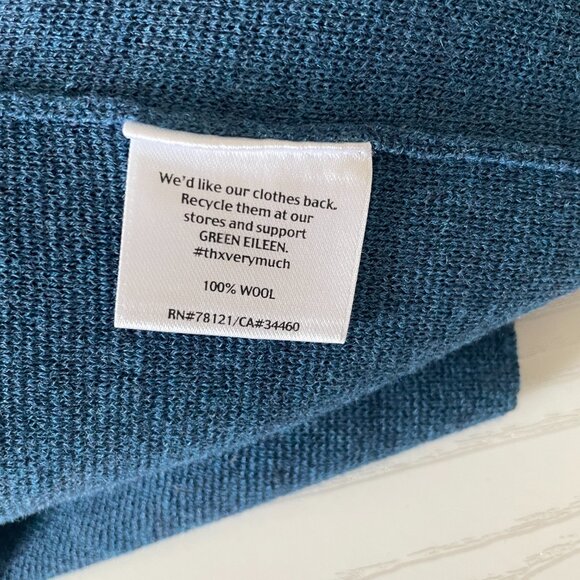 Eileen Fisher Women's Cardigan XL Wool Blue Open Front Boxy 3/4 Sleeve *FLAWS* - Picture 7 of 9